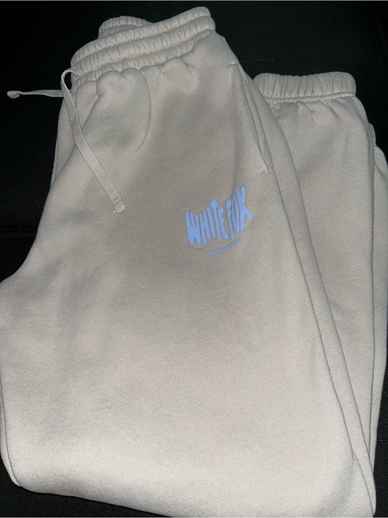 White Fox Boutique Pants - White Fox Boutique Cream Track Pants with Blue Logo